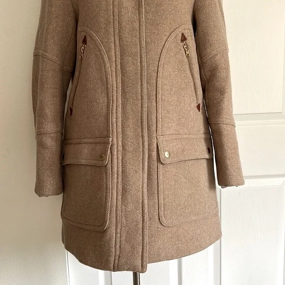 J. Crew Stadium Cloth Tan Wool Coat Jacket Womens Sz 8